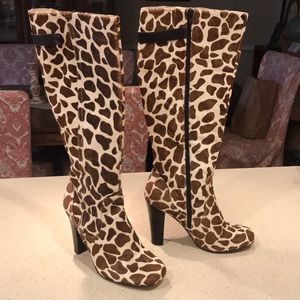 Facade Giraffe Animal Print Knee High Boots Heels